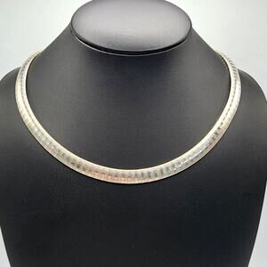 Milor Italy 925 Sterling Omega Necklace Textured 19in 7.75mm 38.9g Mesh Backed